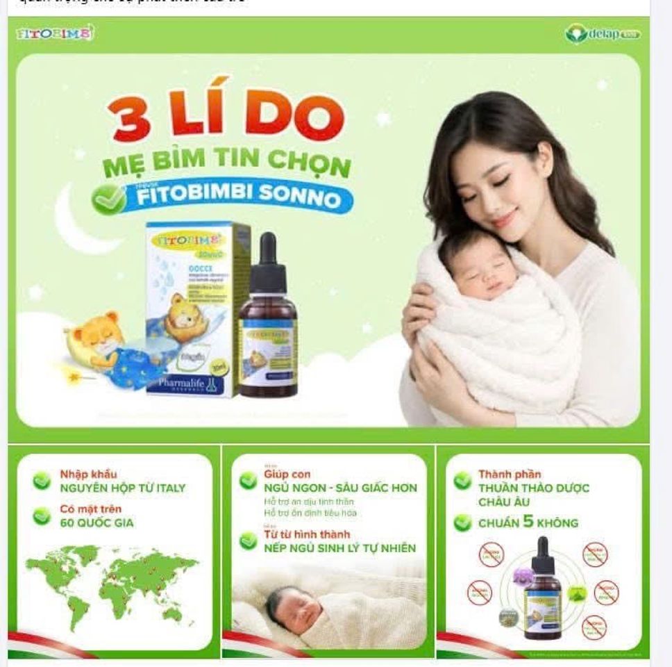 Siro hỗ trợ ngủ ngon cho bé Fitobimbi Sonno - Chiết xuất tháo dược tự nhiên, giảm khó ngủ và căng thẳng, dung tích 30ml 755265