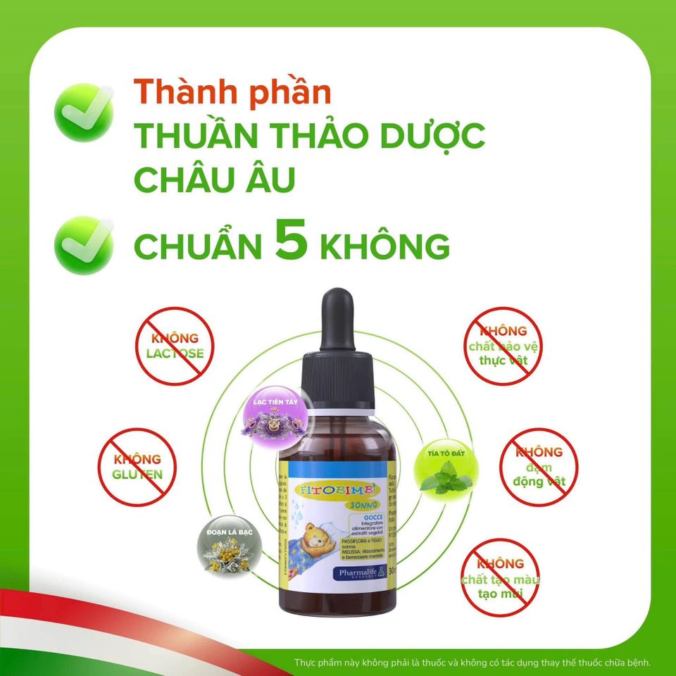 Siro hỗ trợ ngủ ngon cho bé Fitobimbi Sonno - Chiết xuất tháo dược tự nhiên, giảm khó ngủ và căng thẳng, dung tích 30ml 755265