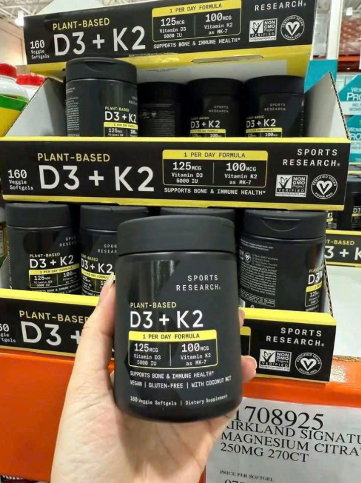 Viên Uống Bổ Sung Vitamin D3+K2 5000IU Thực Vật - Hỗ Trợ Xương Khớp, Tim Mạch & Miễn Dịch - Không Gluten