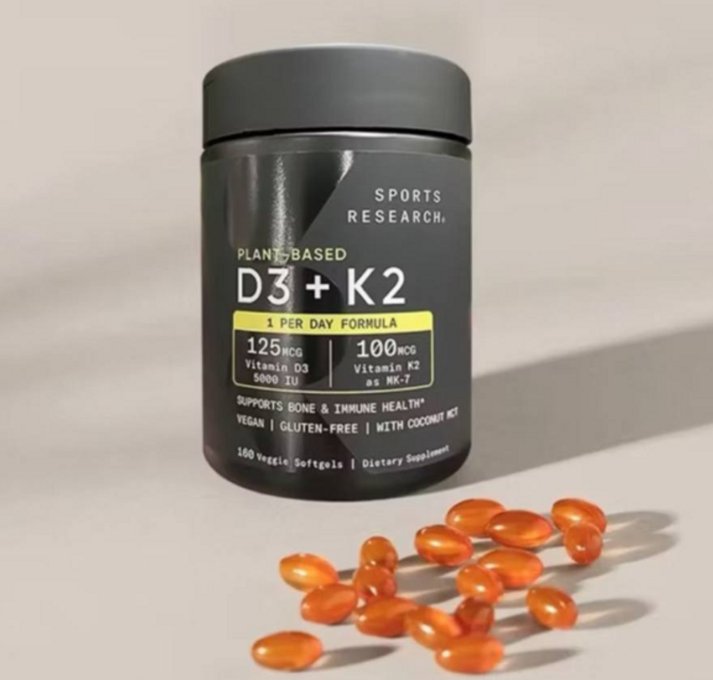 Vitamin D3 + K2 Sports Research 5000IU - Viên Uống Chiết Xuất Thực Vật Tốt Cho Xương Khớp và Tim Mạch - Mỹ 