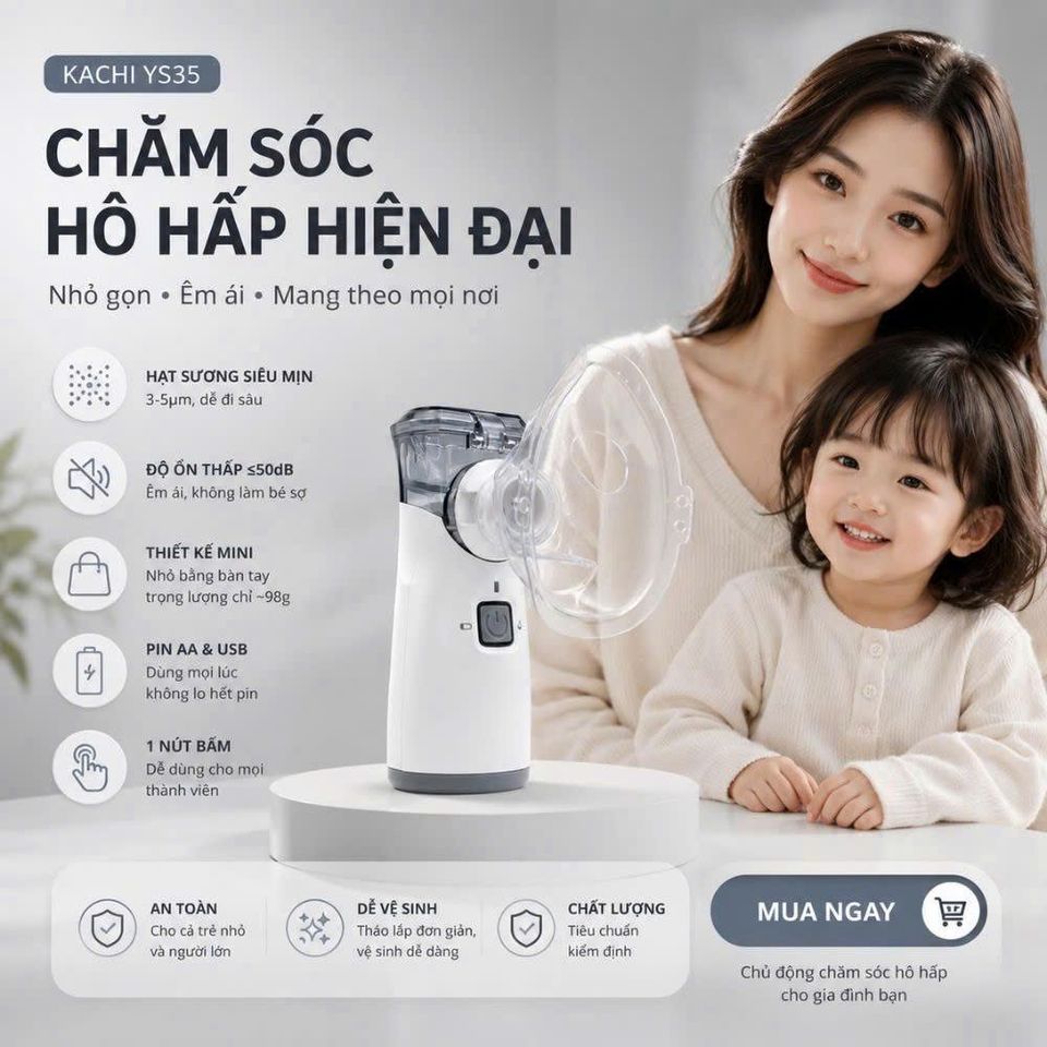 ✅[CHÍNH HÃNG, CHO KIỂM HÀNG] Máy Xông Khí Dung Cầm Tay Kachi YS35: Giải Pháp Hô Hấp Linh Hoạt Mọi Lúc, Mọi Nơi