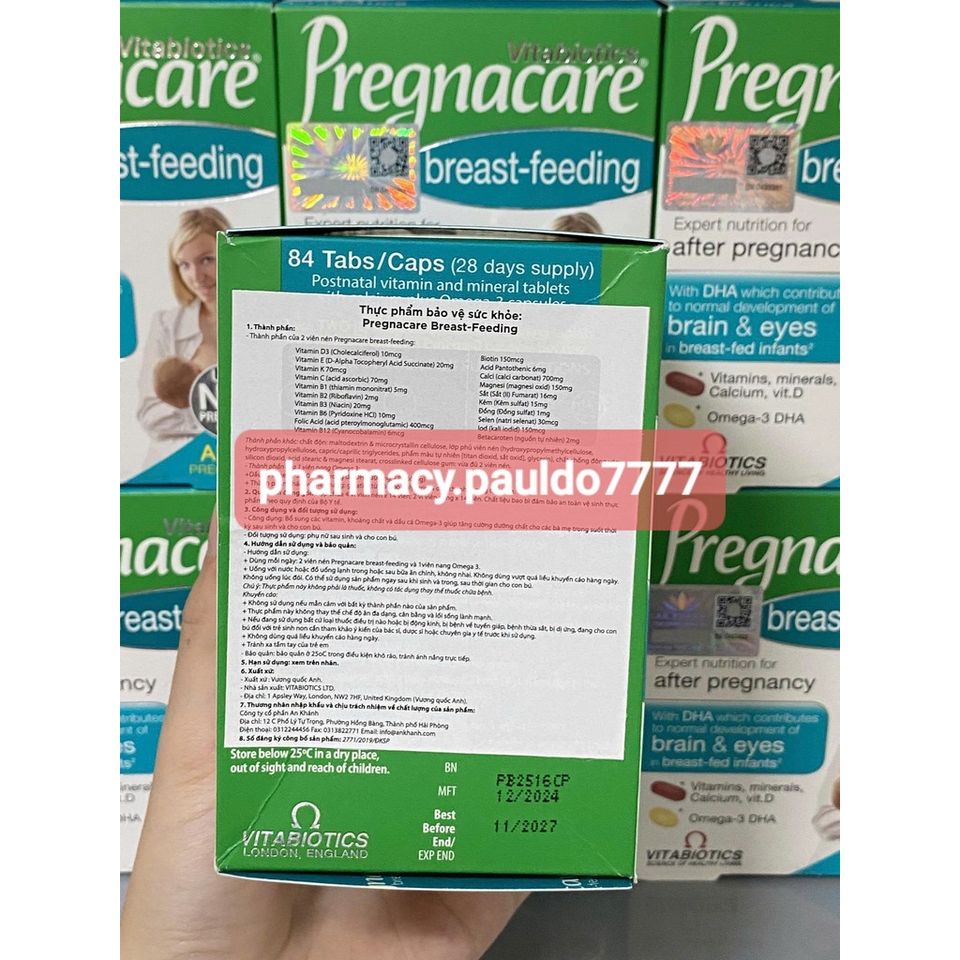 ✅[CHÍNH HÃNG, CHO KIỂM HÀNG] Pregnacare Breast-Feeding H/84v VITABIOTICS Vitamin khoáng chất bổ bú sau sinh