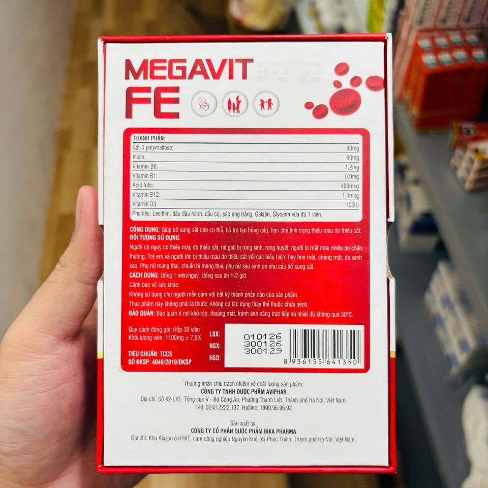 Viên Sắt bổ máu MEGAVIT FE - Sắt hữu cơ, Folic bổ sung Inulin không gây nóng cao cấp