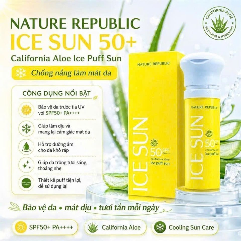 KEM CHỐNG NẮNG ICE SUN NATURE REPUBLIC SPF50+ PA+++ MẪU MỚI