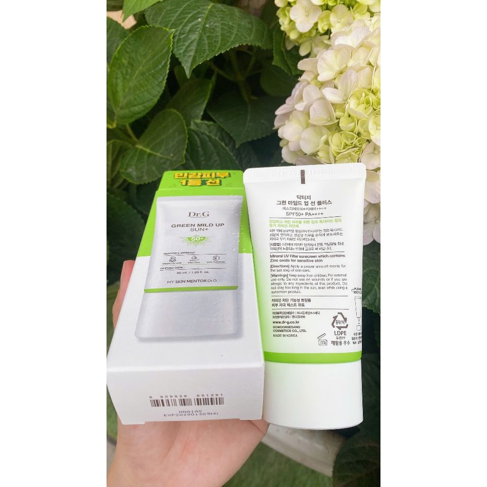KEM CHỐNG NẮNG Dr.G Green Mild Up Sun+ SPF50+ PA++++  THUẦN VẬT LÝ chân ái cho mẹ bầu & da nhạy cảm