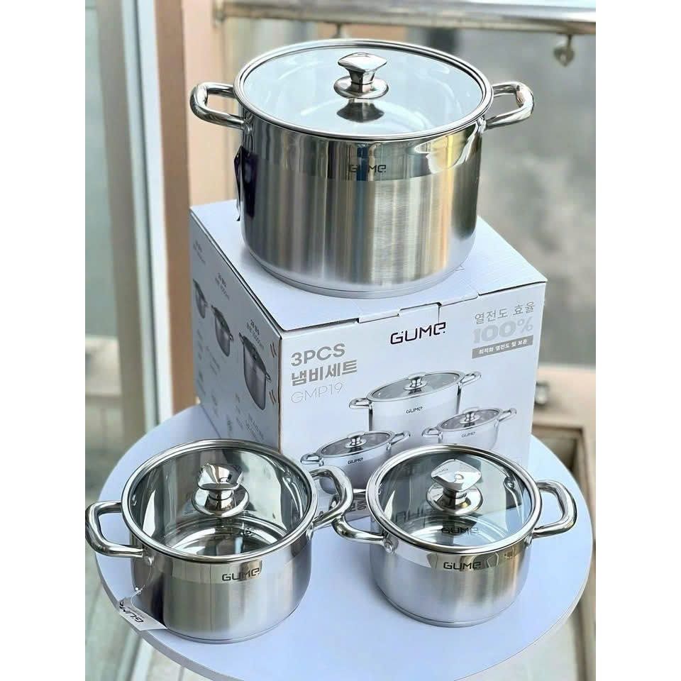 BỘ NỒI 3 MÓN LUỘC GÀ GUME 18-20-28cm GMP19
