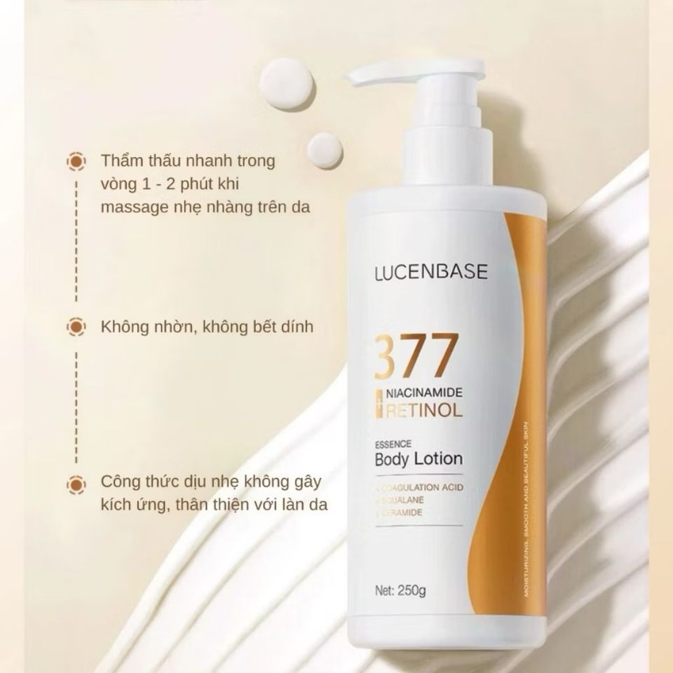 (Chính hãng) 250g Sữa dưỡng thể 377 Niacinamide Retinol LUCENBASE hỗ trợ khóa ẩm làm sáng da