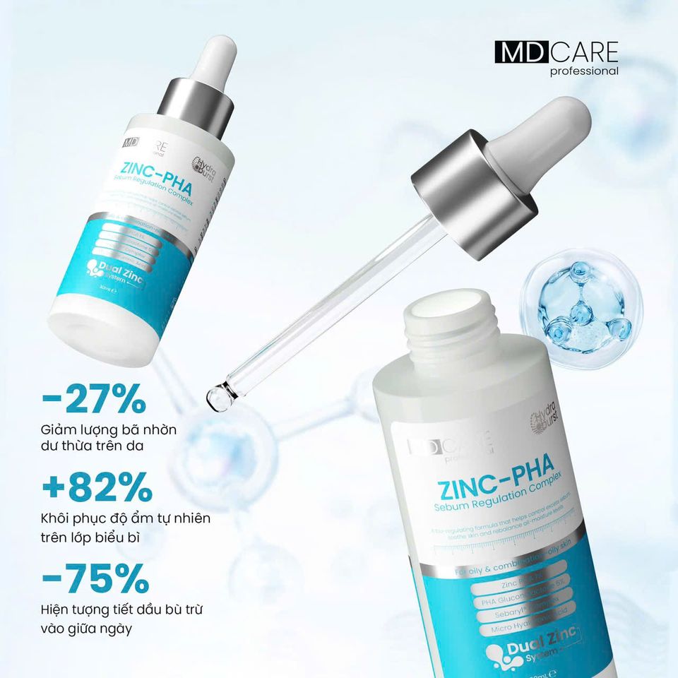 SERUM KIỂM SOÁT DẦU SINH HỌC MDCARE ZINC–PHA Dual Zinc System -  Điều hòa tuyến bã từ cơ chế sinh học