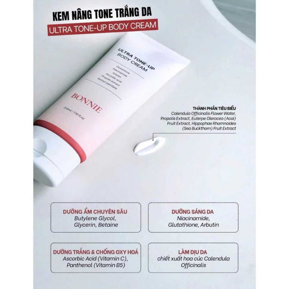Kem Body Nâng Tone Bonnie Ultra Tone-Up Body Cream Dưỡng Trắng Chuyên Sâu & Chống Nắng 210ml
