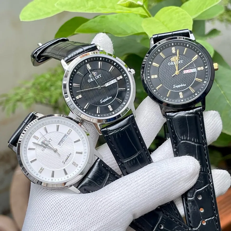 Đồng Hồ dây da Nam 0.R 2 lịch . Kính sapphire chống trầy . Máy pin Nhật ...