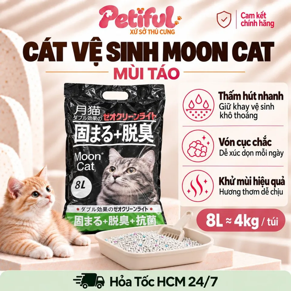 Cát Vệ Sinh Mèo Moon Cat Nhật Đen 8L Khoảng 4kg Mùi Chanh Táo Cà Phê ...