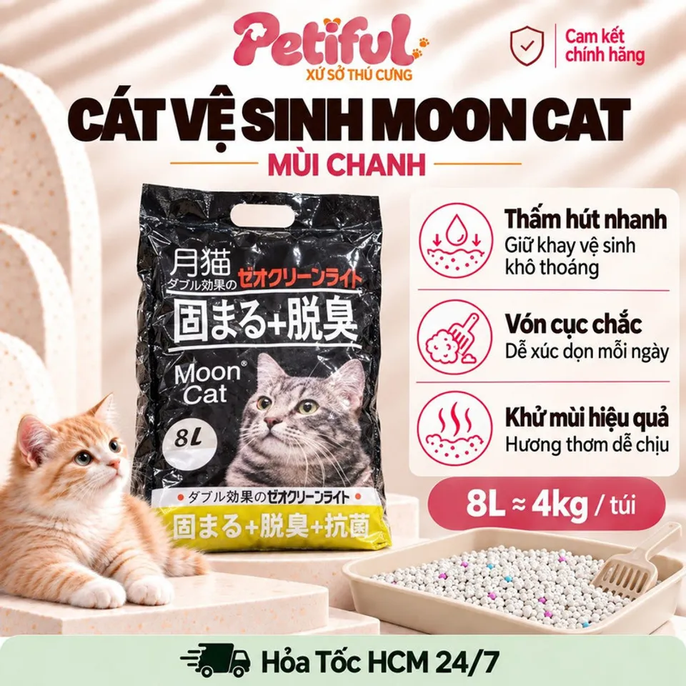 Cát Vệ Sinh Mèo Moon Cat Nhật Đen 8L Khoảng 4kg Mùi Chanh Táo Cà Phê ...