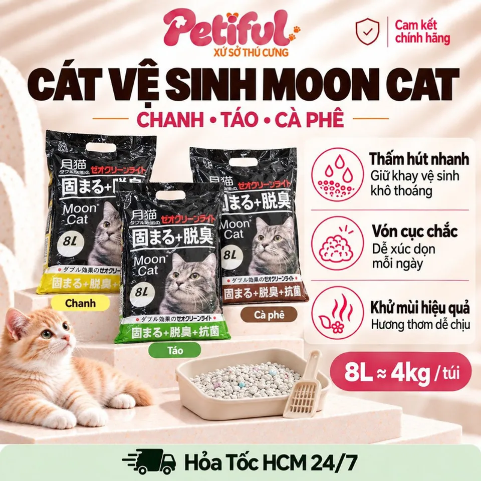 Cát Vệ Sinh Mèo Moon Cat Nhật Đen 8L Khoảng 4kg Mùi Chanh Táo Cà Phê ...