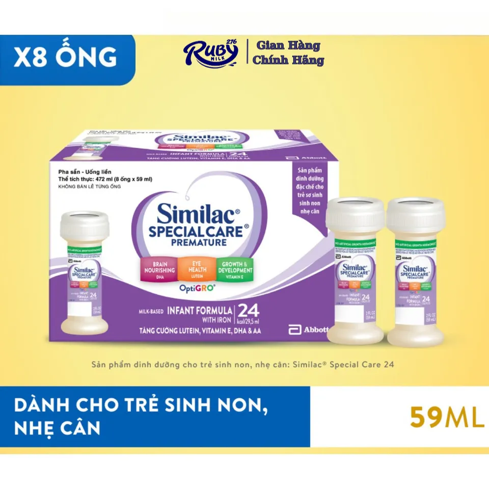 Lốc 8 ống sữa nước Similac Special Care 24 kcal dành cho bé sinh non 59ml