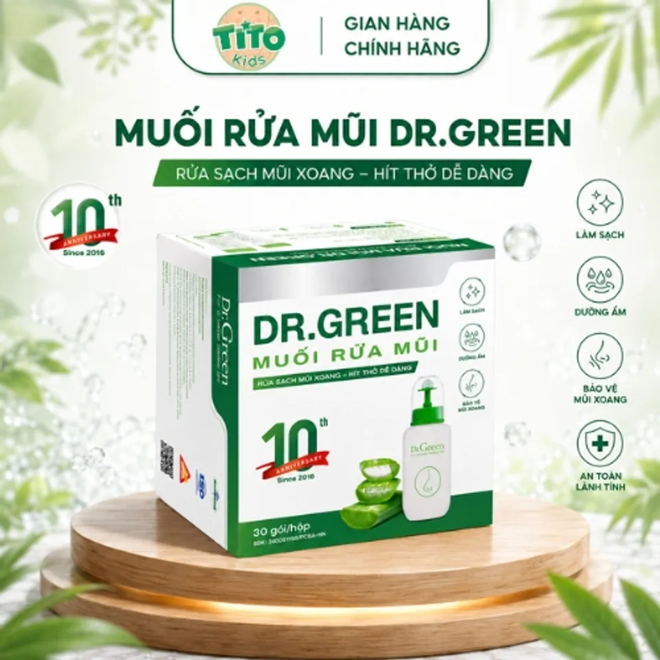 Muối Rửa Mũi Nha Đam Dr.Green - Hộp 30 gói, rửa mũi cho bé và người lớn