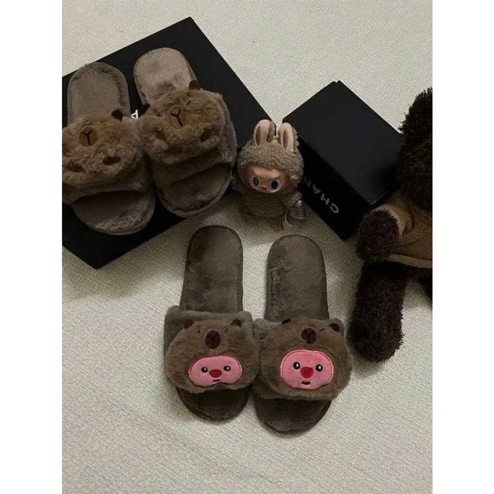 DÉP LÔNG CAPYBARA PARA TRÒN SIÊU CUTE – DÉP ĐI TRONG NHÀ ÊM CHÂN