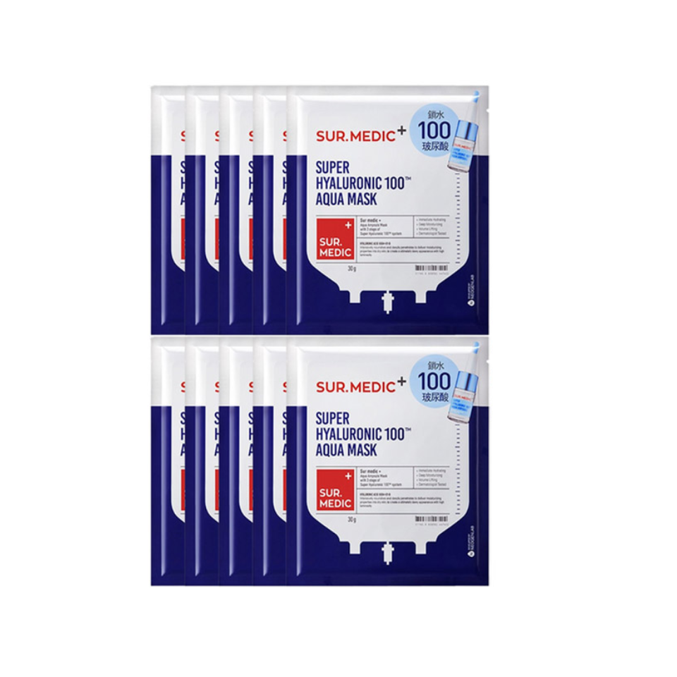 (Hàng nhập khẩu) Combo 10 mặt nạ cấp nước Sur.Medic Super Hyaluronic 100TM Aqua Mask