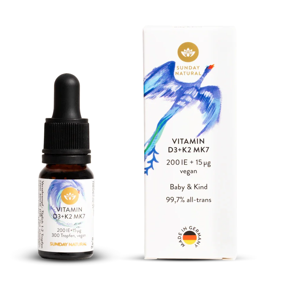 (Hàng nhập khẩu) Vitamin D3 + K2 MK7 200IE Vegan Sunday Natural cho bé 0-4 tuổi