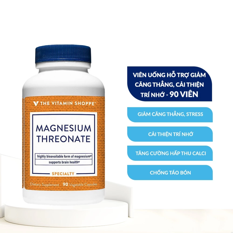 (Hàng nhập khẩu) Viên uống bổ sung magie The Vitamin Shoppe Magnesium Threonate