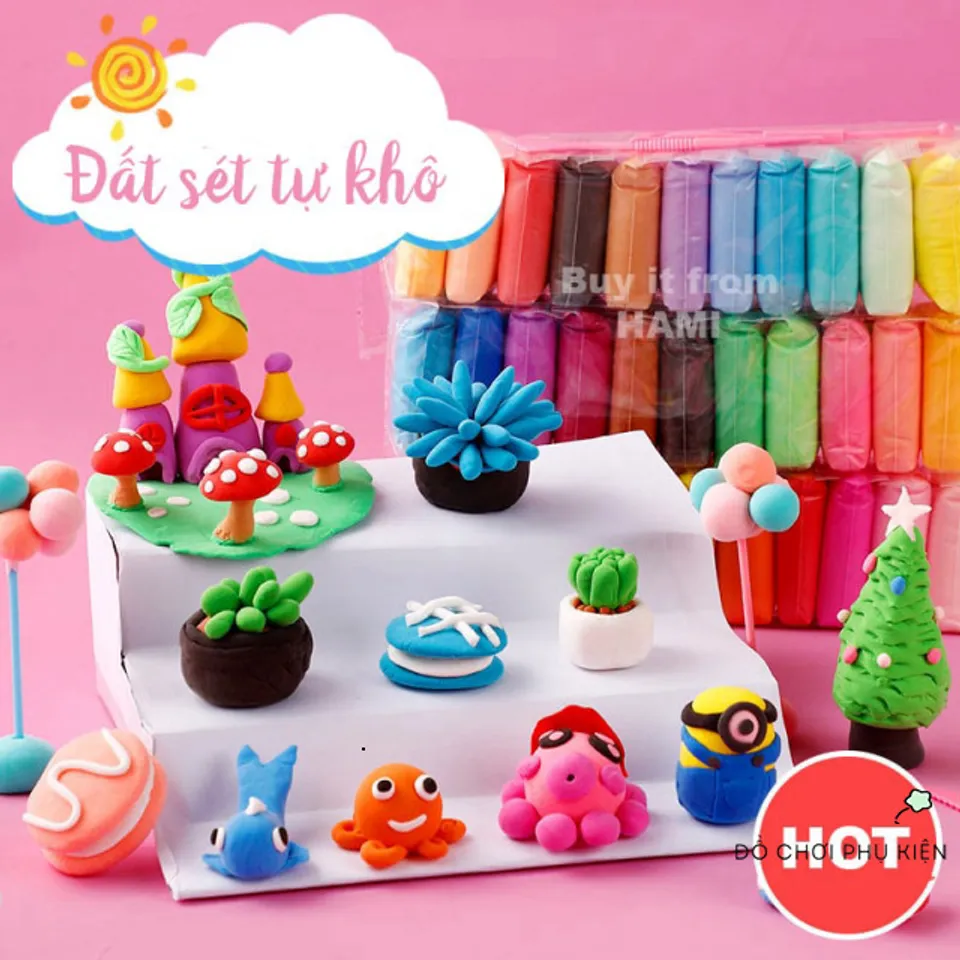 Bộ đất sét tự khô cao cấp 12/24/36 màu an toàn cho bé, nhẹ nhàng tạo ...