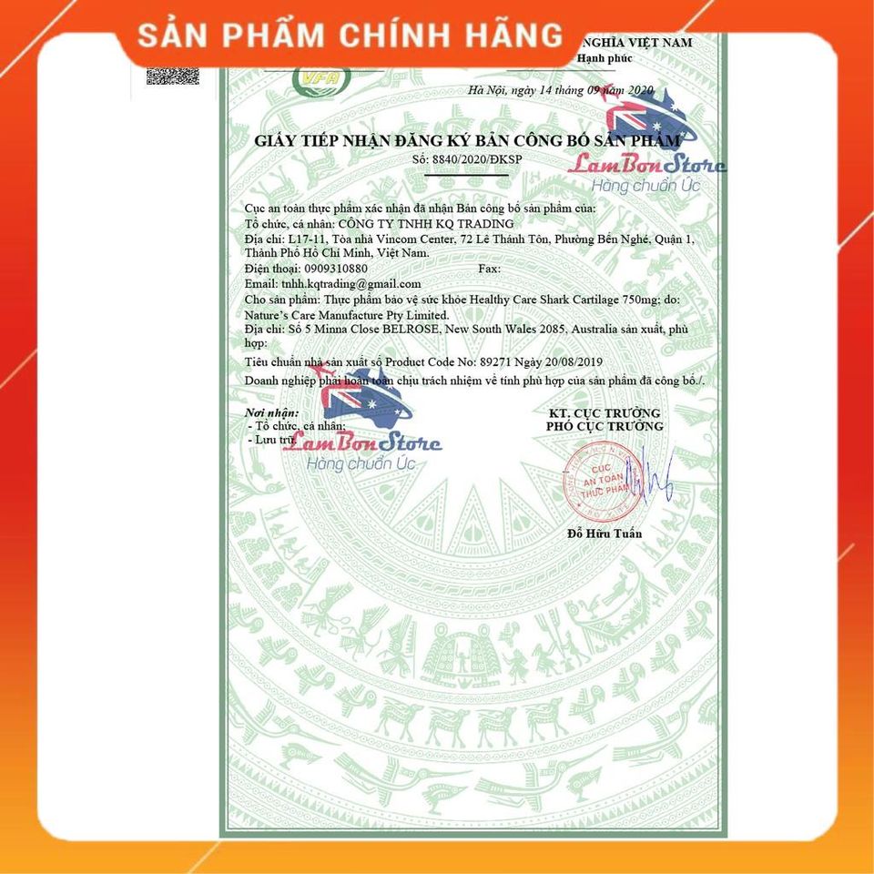 Sụn Vi Cá Mập Healthy Care Shark Cartilage 750mg hỗ trợ xương khớp - Úc