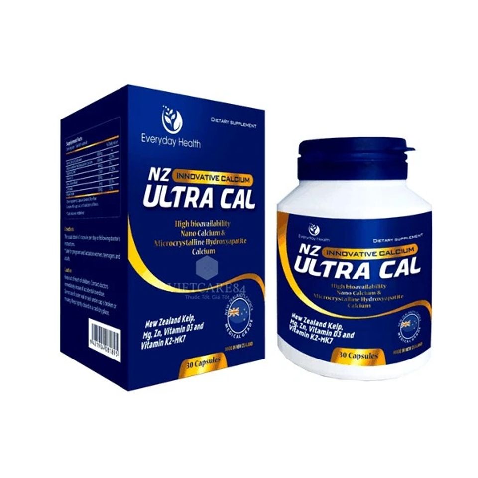 Viên uống Canxi Hữu Cơ Nano NZ-Ultra Cal 30 Viên - Hỗ Trợ Xương Chắc Khỏe với Vitamin D3, K2 MK7 cho Bé và Người Lớn