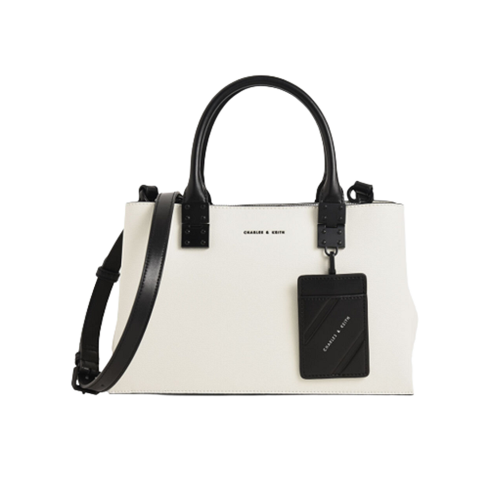 Charles & Keith Double Top Handle Structured Bag in Natural