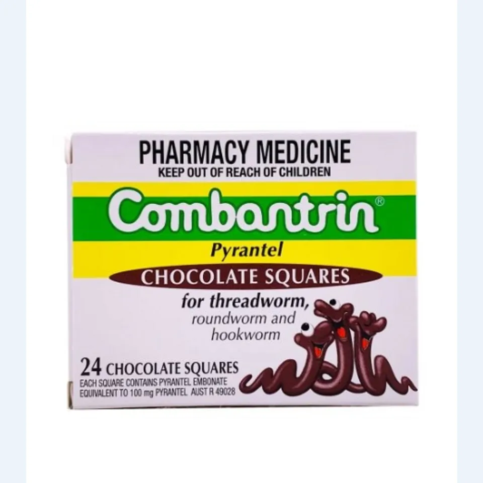 Tẩy Giun Combantrin Vị Socola - Hộp 24 Viên, Dành Cho Trẻ Từ 1 Tuổi, Hỗ Trợ Kháng Khuẩn Đường Ruột, Dễ Uống Như Kẹo