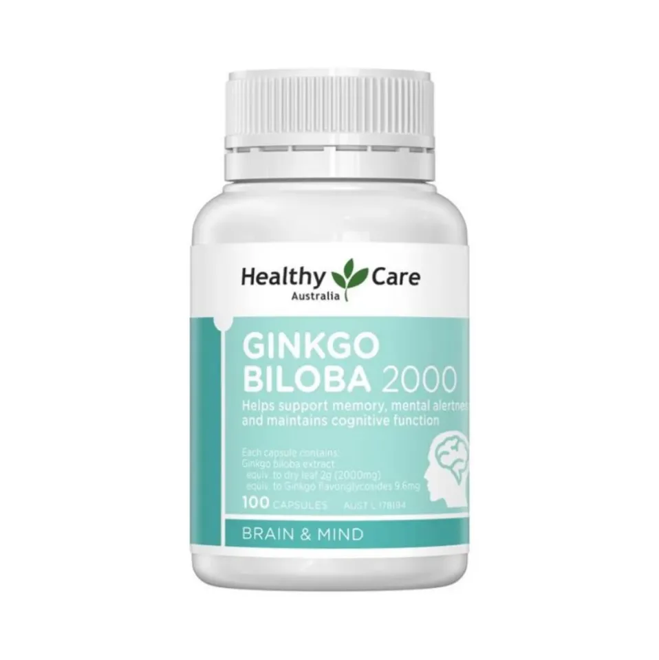 Viên Uống Bổ Não Healthy Care Ginkgo Biloba 2000mg - Hỗ Trợ Tăng Cường Trí Nhớ, Cải Thiện Tập Trung, 100 Viên Úc
