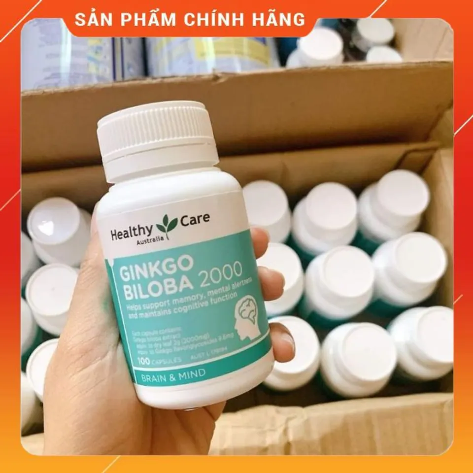 Viên uống bổ não Ginkgo Biloba 2000 Healthy Care 100v - Tăng cường trí nhớ, cải thiện tuần hoàn máu, hỗ trợ giảm đau đầu và mất ngủ
