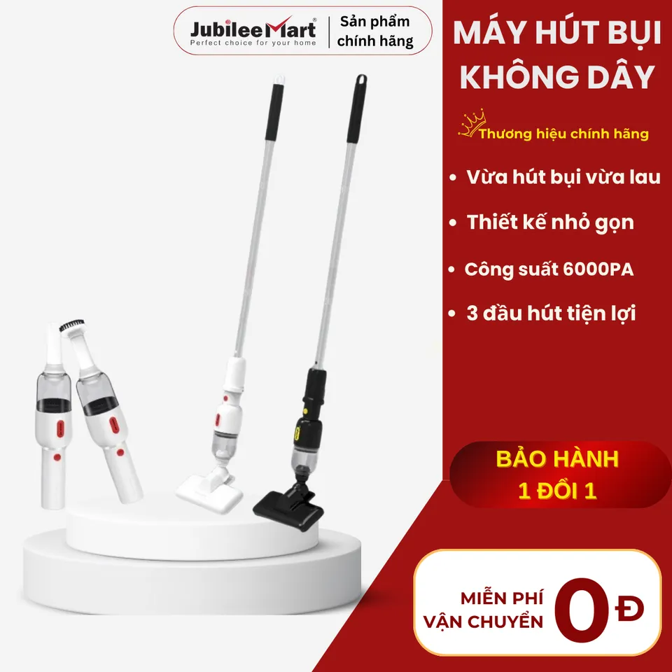 Máy Hút Bụi Cầm Tay Không Dây Jubilee Mart - Công Suất 6000PA, Đa Năng Lau Nhà, Vệ Sinh Giường Nệm, Xe Ô Tô, 1 THÁNG