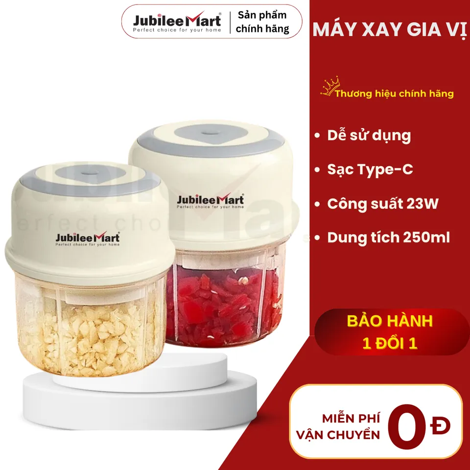 Máy Xay Tỏi Ớt Mini JubileeMart - Kéo Tay Tiện Dụng, Dung Tích 250ml, Xay Nhanh Chóng, Phù Hợp Nếu Bạn Yêu Thích Nấu Nướng, 1 THÁNG