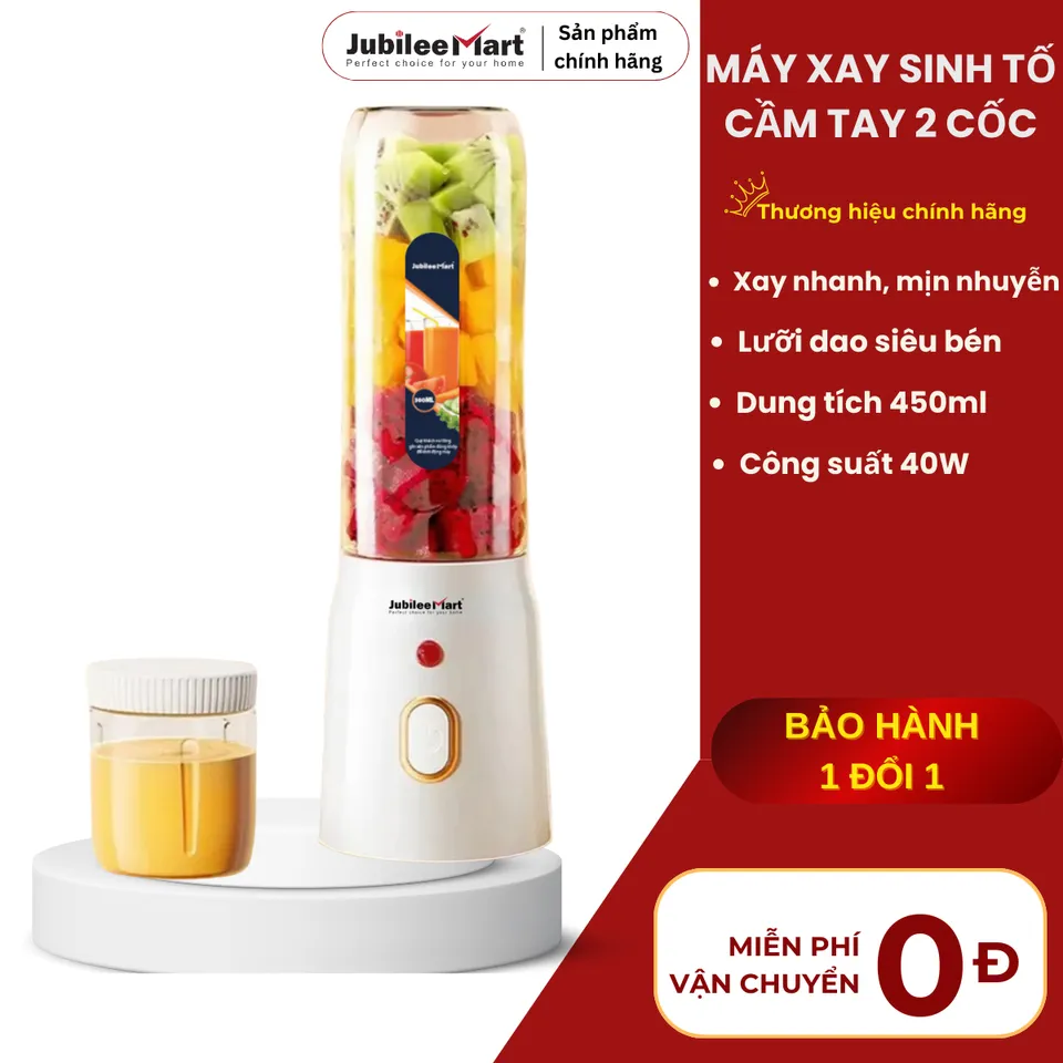 Máy Xay Sinh Tố Mini Jubilee Mart 450ML - Công Suất 40W, 10 Lưỡi Dao Inox Siêu Bén, Lý Tưởng Cho Gia Đình và Cá Nhân, 1 THÁNG