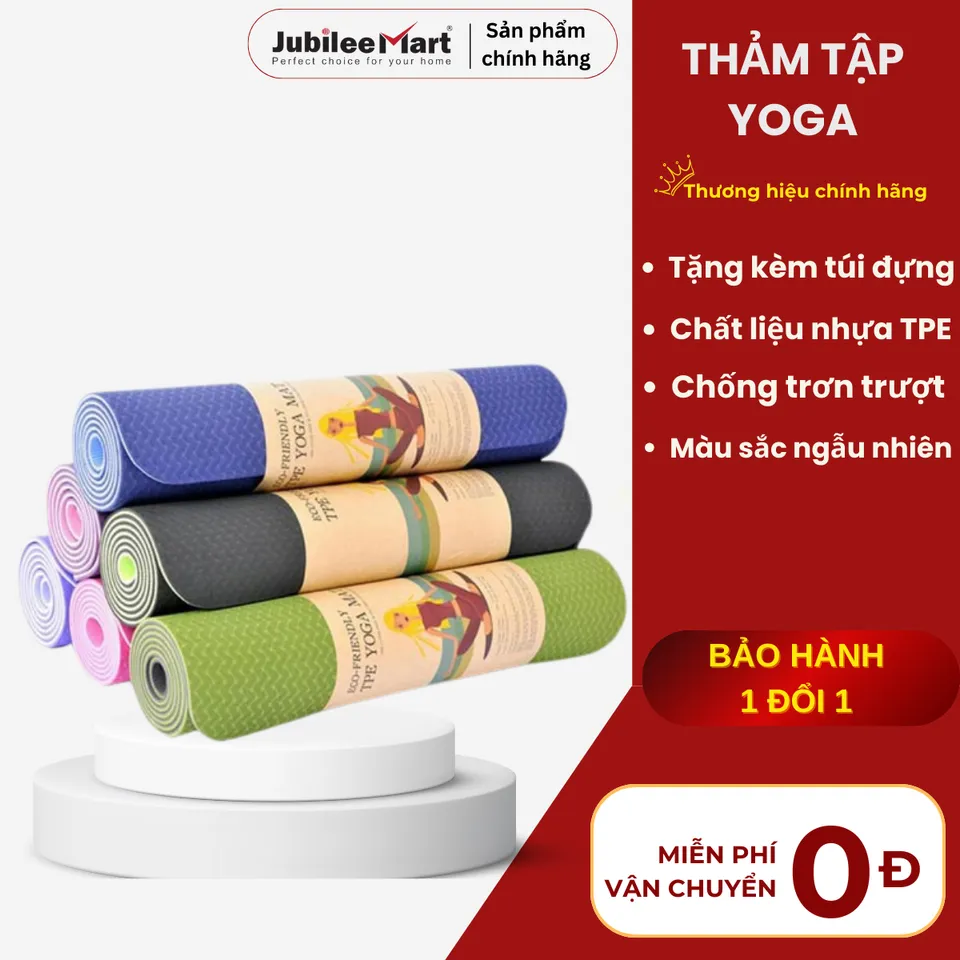 Thảm Tập Yoga Định Tuyến 2 Lớp TPE Chống Trượt Jubilee Mart - Tặng Kèm Túi Đựng, Giúp Cải Thiện Tư Thế Tập Luyện An Toàn, ĐỊNH TUYẾN