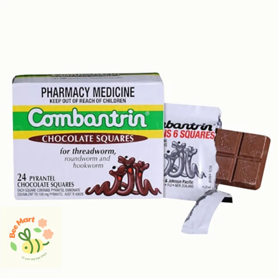 Tẩy giun Socola Úc Combantrin (Vỉ 6 ô) cho trẻ nhỏ và người lớn _Bee Mart