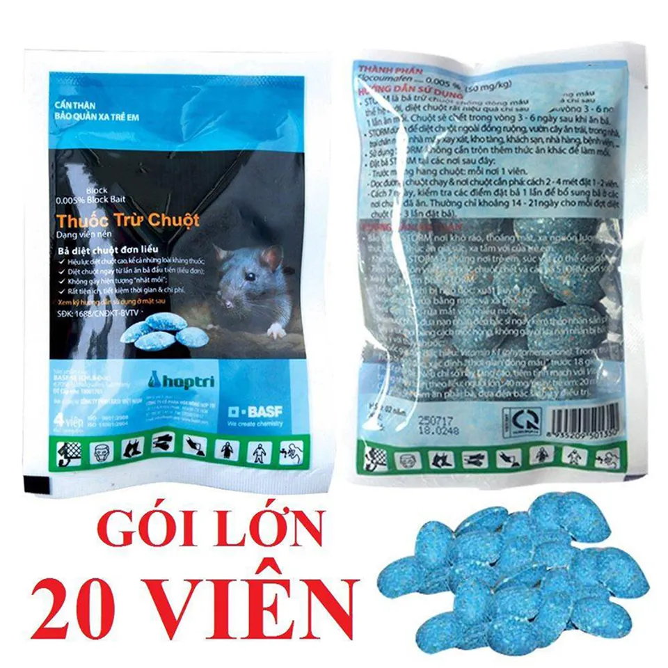 Thuốc Diệt Chuột Storm BASF 0,005% - Hiệu Lực Cao, Không Cần Trộn Mồi, Diệt Chuột Ngay Lần Ăn Đầu Tiên, Gói 20 Viên