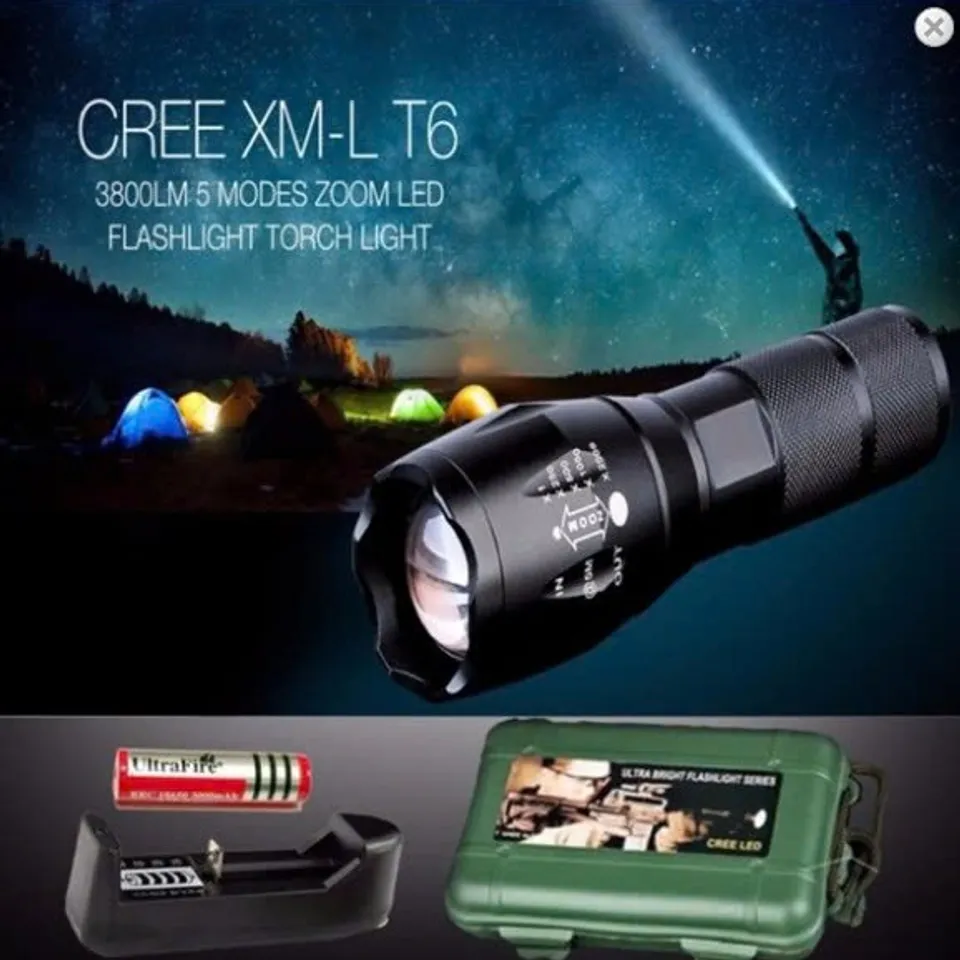 Đèn pin Police T6 Siêu Sáng - Vỏ Nhựa Xanh, Pin Sạc Cao Cấp, Đèn Cree T6 240 Lumens - Dành Cho Xe Đạp & Đi Phượt