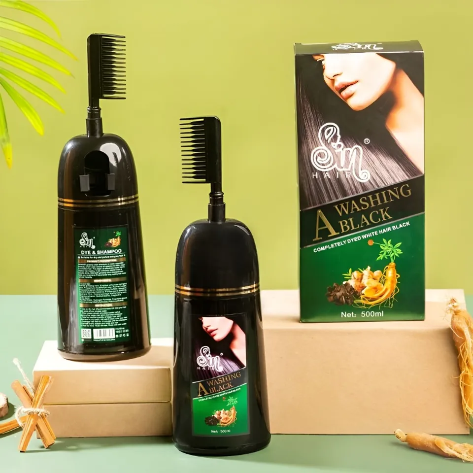 Dầu Gội Phủ Bạc Nhân Sâm Sin Hair Nhật Bản 500ml - Nhuộm Tóc Bạc, Đen Tóc Nhanh Chóng, ĐEN - BLACK