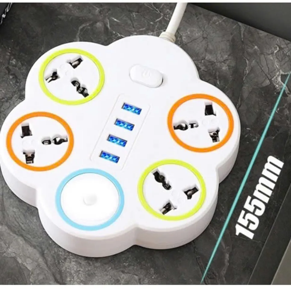 Ổ Điện 4 Ổ Cắm và 4 Cổng USB Đa Năng Dây 1,2m Thiết Kế Hoa Tươi Sang Trọng - Phụ Kiện Thông Minh Cho Gia Đình