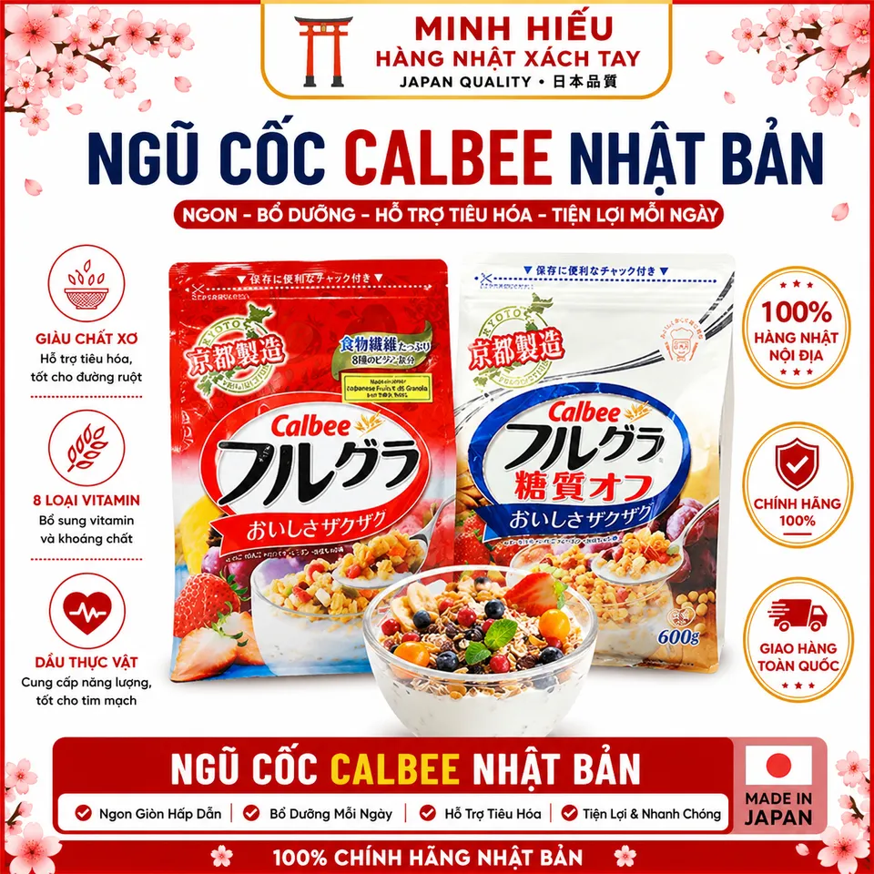Ngũ Cốc Calbee Nhật Bản - Giàu Chất Xơ, Bổ Sung Vitamin, Hỗ Trợ Tiêu Hóa, Ăn Kiêng Lành Mạnh, ĐỎ 700G