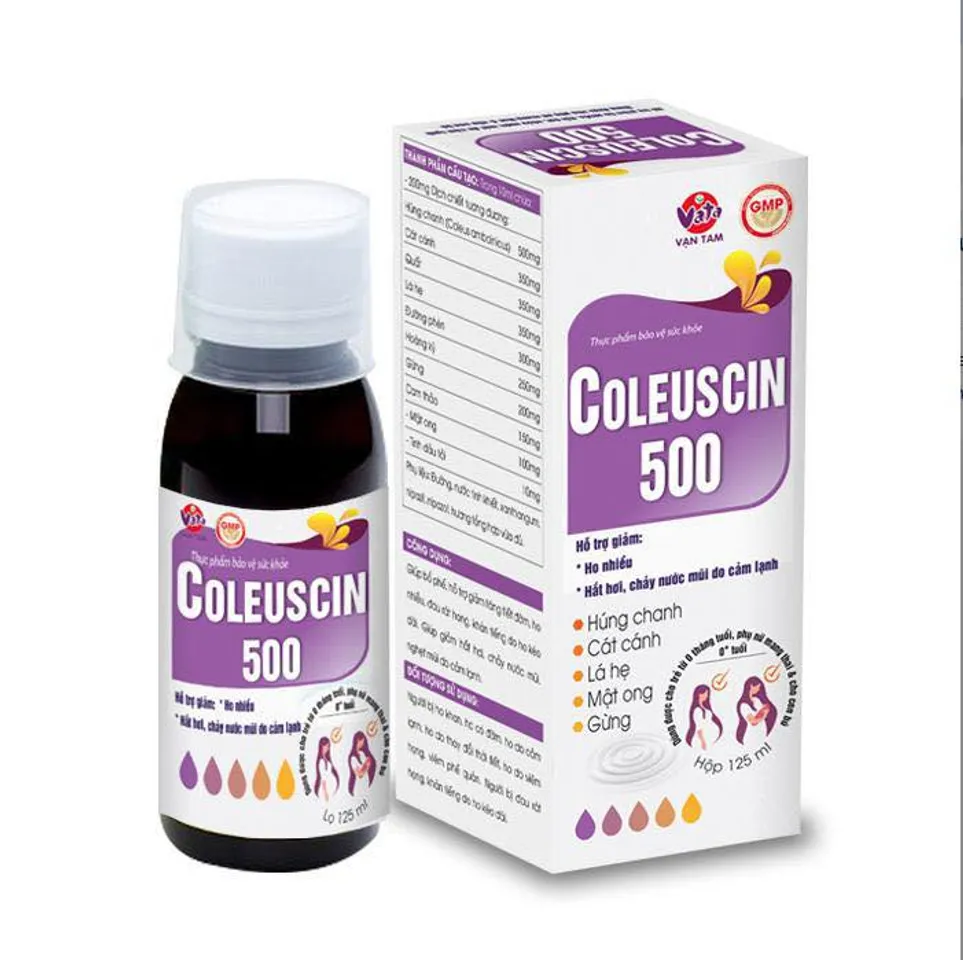 Siro Bổ Phế Coleuscin 500 - Hỗ Trợ Giảm Ho, Hỗ Trợ Long Đờm, Dùng Được Cho Cả Trẻ Sơ Sinh Và Phụ Nữ Có Thai, 1 Hộp