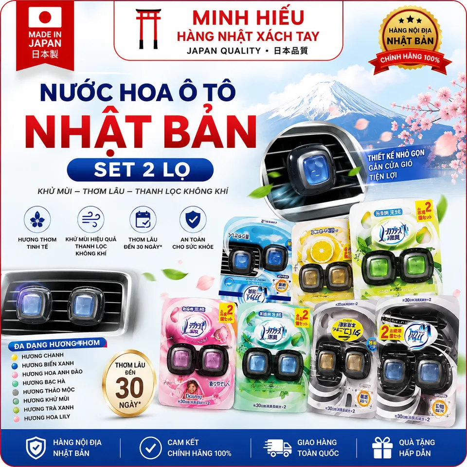 Nước Hoa Ô Tô Nhật Bản Febreze 2 Lọ – Khử Mùi, Thơm Lâu Trong Xe