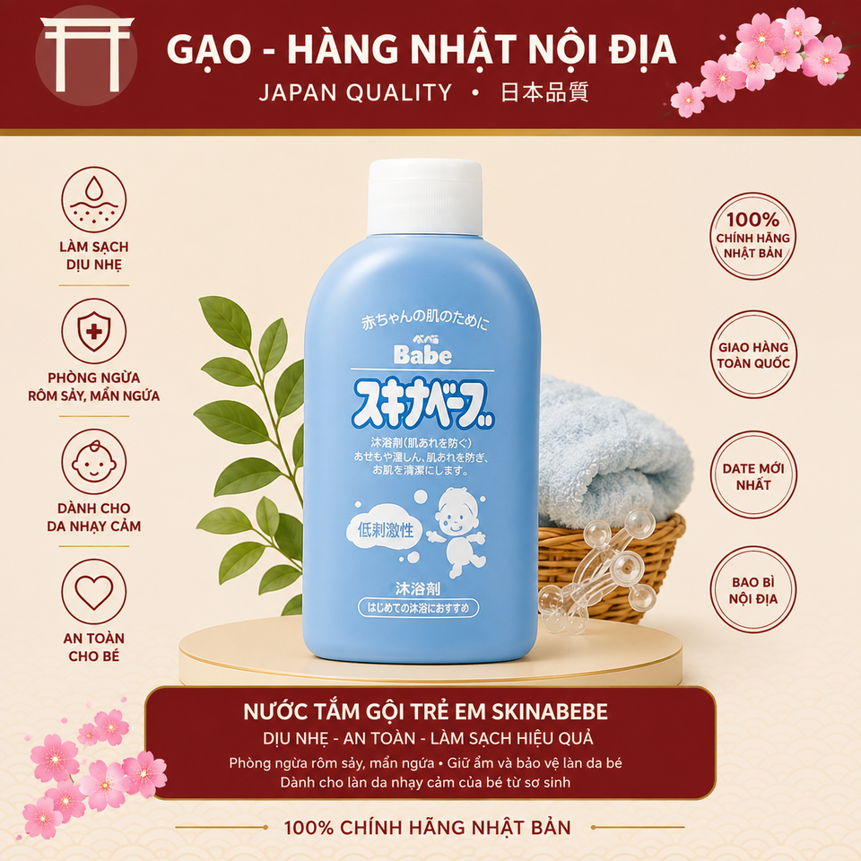 Sữa tắm hỗ trợ giảm rôm sảy Skina Babe 500ml Nhật Bản