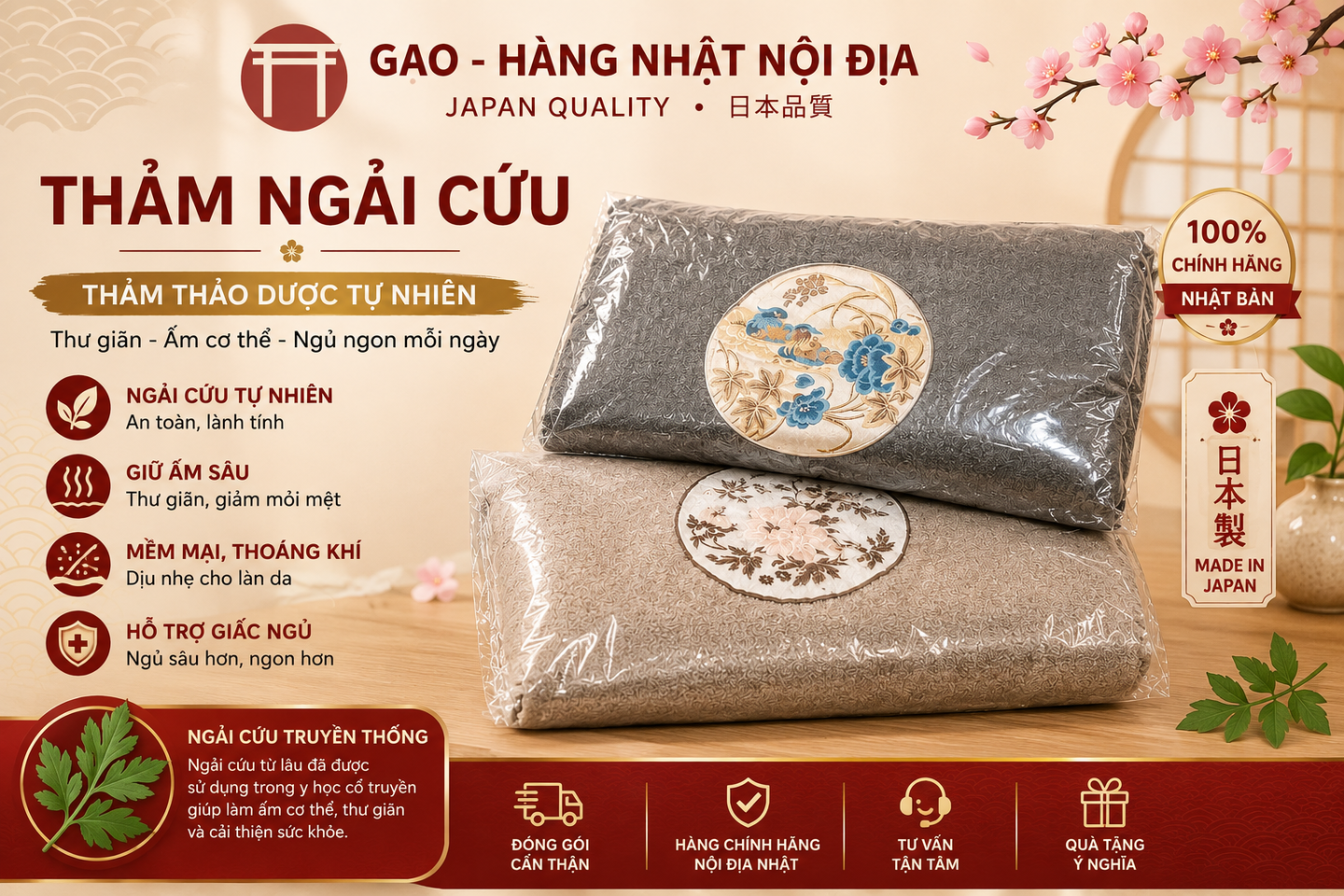 Thảm Ngải Cứu Đông Y L&T - Đệm Điện Sưởi Giúp Giảm Đau Vai Gáy, Đau Lưng Nhức Mỏi Xương Khớp (60x150cm)