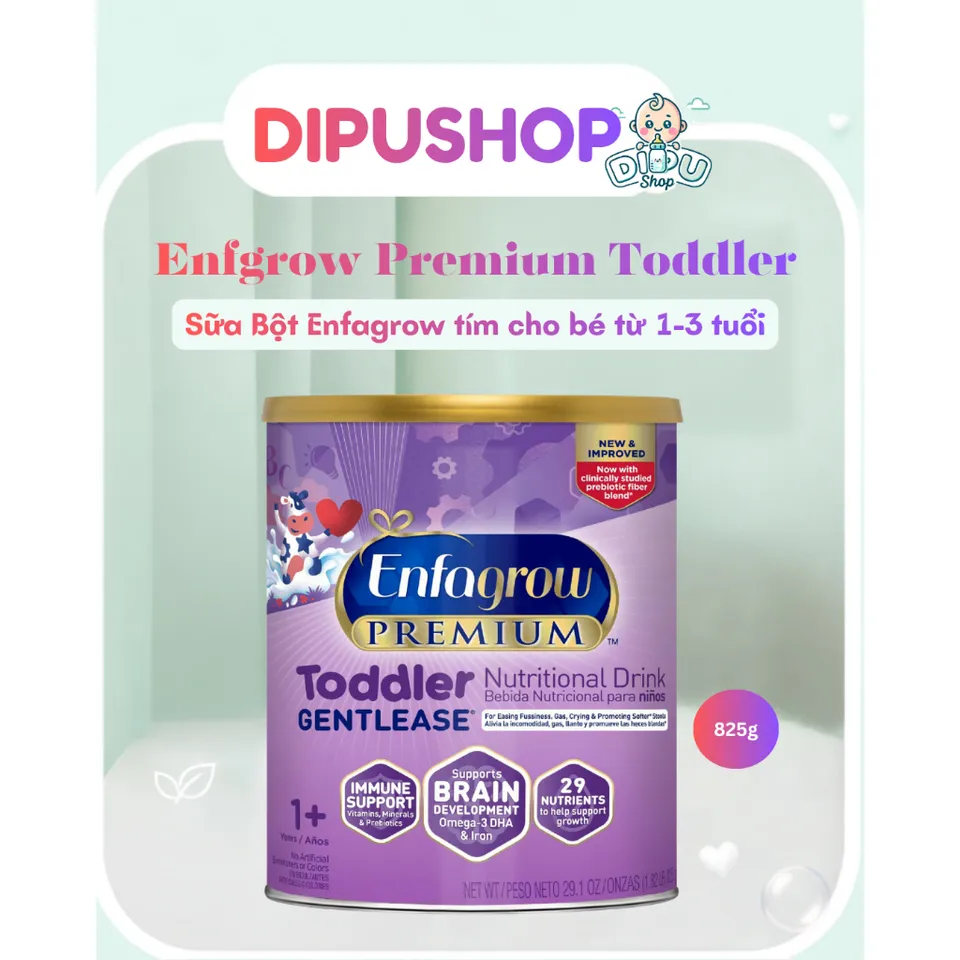 825g Sữa Enfagrow Premium Gentlease Tím 825g cho bé 1-3 tuổi đầy hơi khó tiêu, 2027