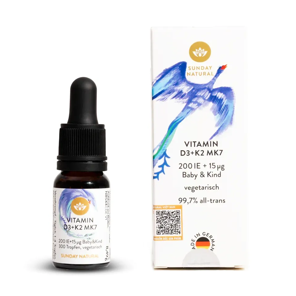 (Hàng nhập khẩu) Vitamin D3 + K2 MK7 200IE Baby&Kind Sunday Natural dạng giọt