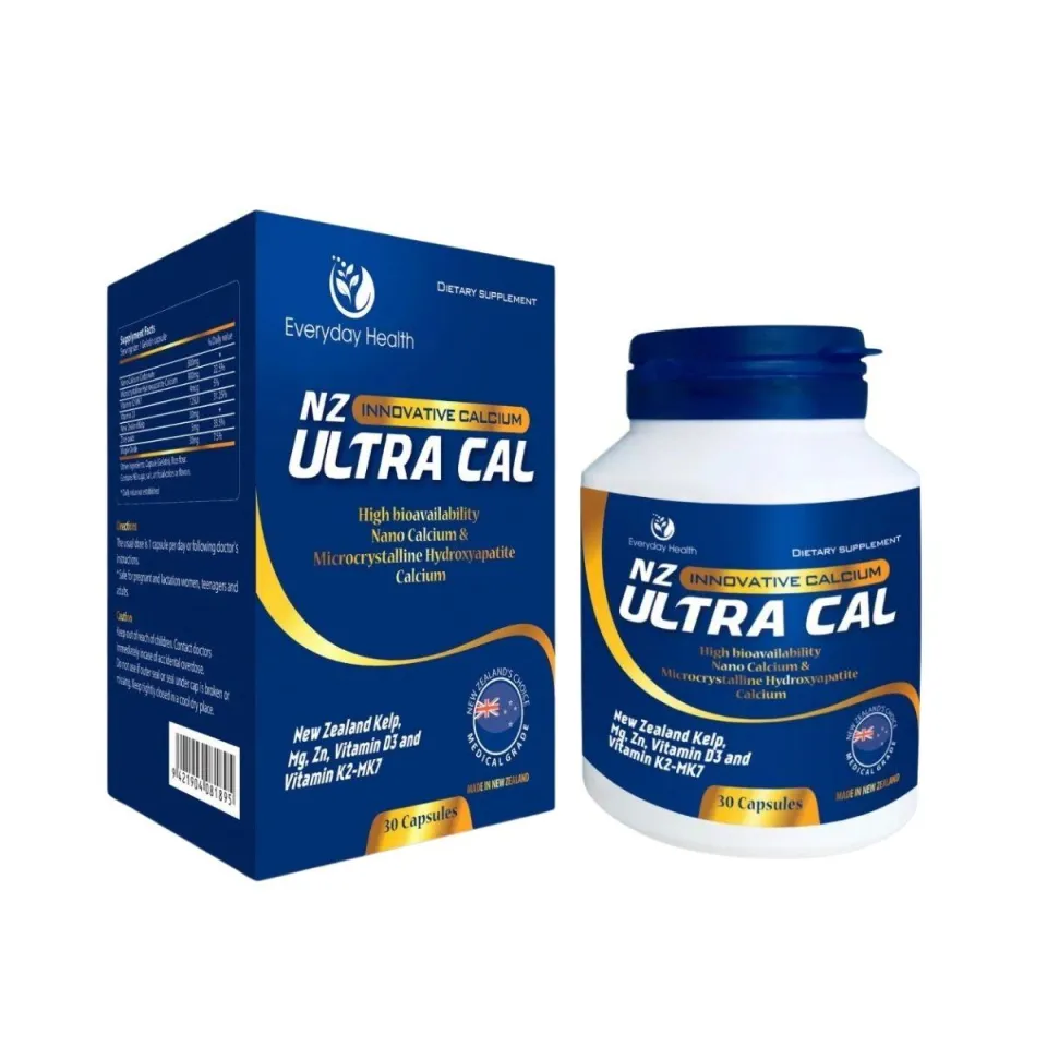 Viên Canxi Hữu Cơ Nano NZ-Ultra Cal - Bổ Sung Canxi và Vitamin D3, K2 - Hỗ Trợ Xương Chắc Khỏe, Dành Cho Người Lớn và Trẻ Em