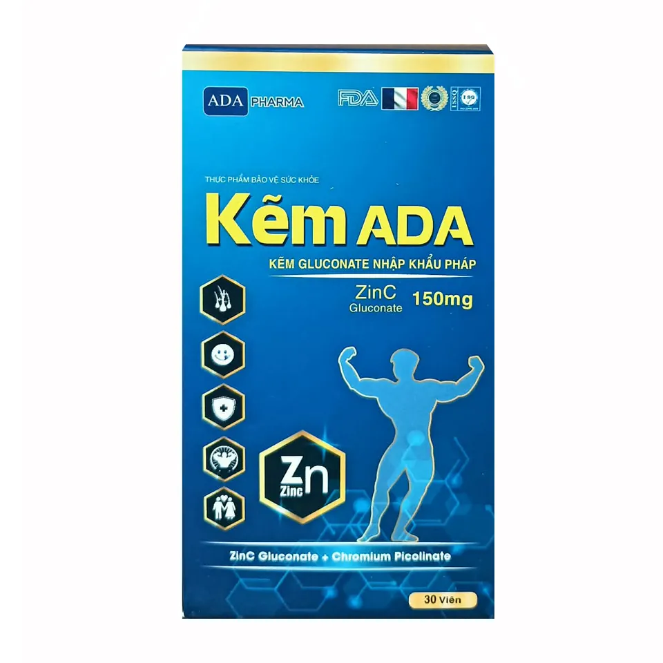 Viên Kẽm ADA 120mg - Bổ Sung Kẽm Gluconate Nhập Khẩu Pháp, Hỗ Trợ Tăng Cường Sức Đề Kháng, Hộp 60 Viên, 30 viên