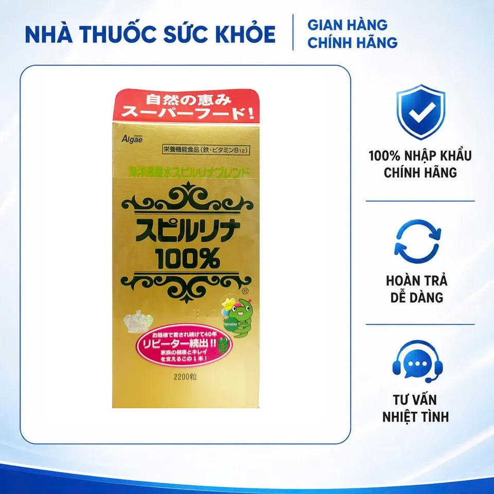 Tảo xoắn Spirulina Nhật Bản 2200 viên - Thực phẩm chức năng dinh dưỡng cao cho sức khỏe, hỗ trợ làm đẹp và tăng cường sức đề kháng, Mác đỏ