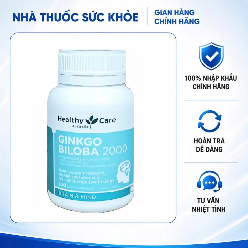 (Hàng Chính Hãng- Đủ VAT) Viên uống Ginkgo Biloba Healthy Care 2000mg Úc - Hỗ trợ tuần hoàn não, cải thiện trí nhớ và khả năng tập trung, bảo vệ sức khỏe toàn diện, 100 viên